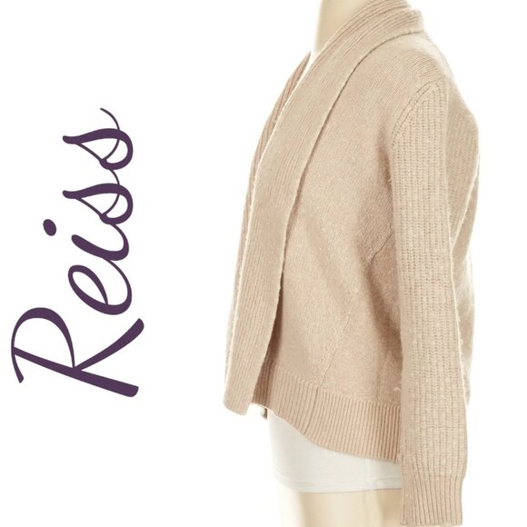 REISS MICHELLE TAN BEIGE WOOL ALPACA BLEND OPEN CARDIGAN SWEATER, SIZE SMALL - Picture 4 of 9